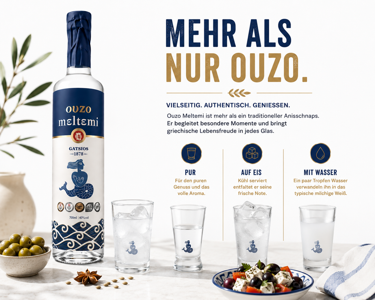 Ouzo Meltemi – Premium Ouzo aus Griechenland mit Anisgeschmack, 700 ml, 40 % vol. ⭐Kunden Favorit
