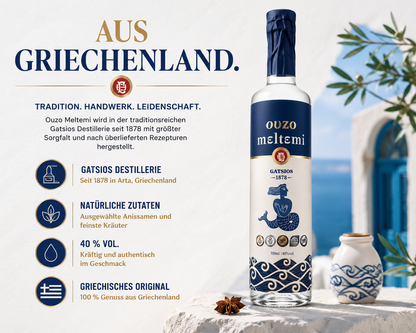 Ouzo Meltemi – Premium Ouzo aus Griechenland mit Anisgeschmack, 700 ml, 40 % vol. ⭐Kunden Favorit