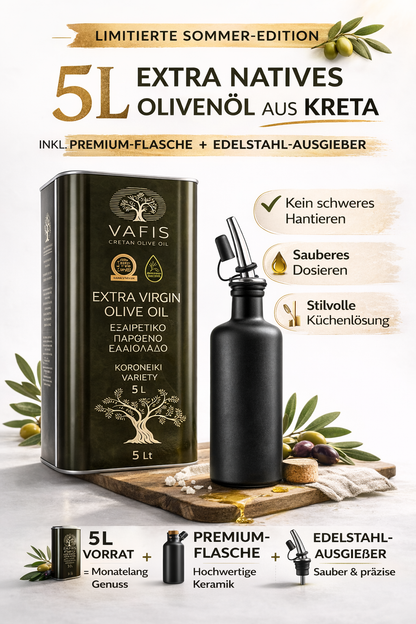 5L Extra Natives Olivenöl aus Kreta (Ernte 2025/26) inkl. Premium Dosierflasche, Edelstahl-Ausgießer & Balsamico