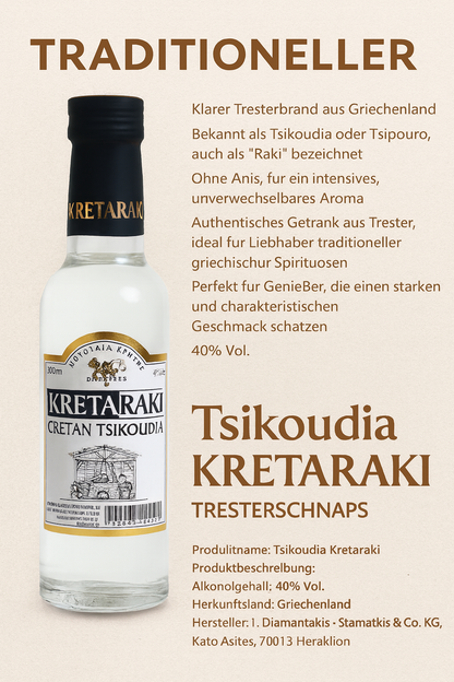 Tsikoudia Kreta Raki (Tsipouro) - Kretaraki ohne Anis 200ml