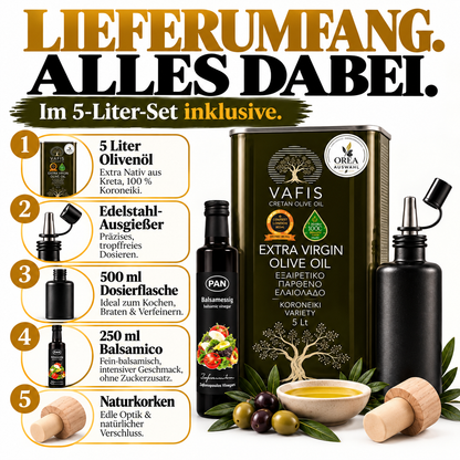 OREA Auswahl – 5L Extra Natives Olivenöl aus Kreta + Premium-Dosierflasche & Balsamico | Ernte 2025/26