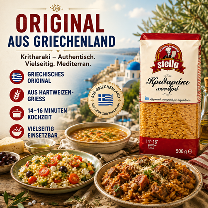 Stella Orzo - Kritharaki griechische Reisnudeln - 12x500g + feines Kalas Salz 250g