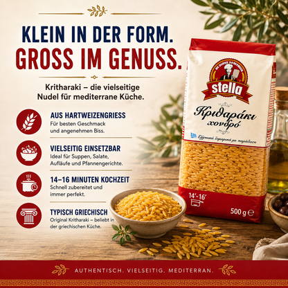 Stella Orzo - Kritharaki griechische Reisnudeln - 12x500g + feines Kalas Salz 250g