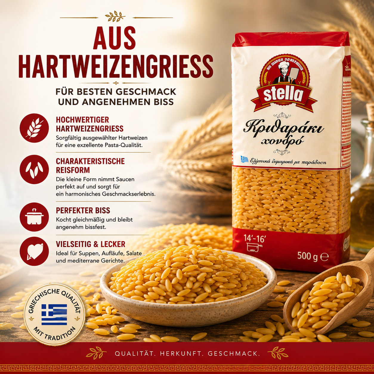 Stella Orzo - Kritharaki griechische Reisnudeln - 12x500g + feines Kalas Salz 250g