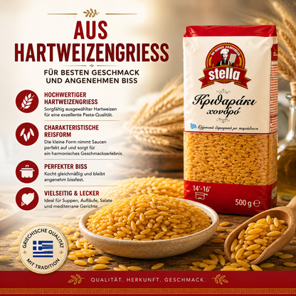 Stella Orzo - Kritharaki griechische Reisnudeln - 12x500g + feines Kalas Salz 250g