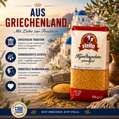 Stella Orzo - Kritharaki griechische Reisnudeln - 12x500g + feines Kalas Salz 250g