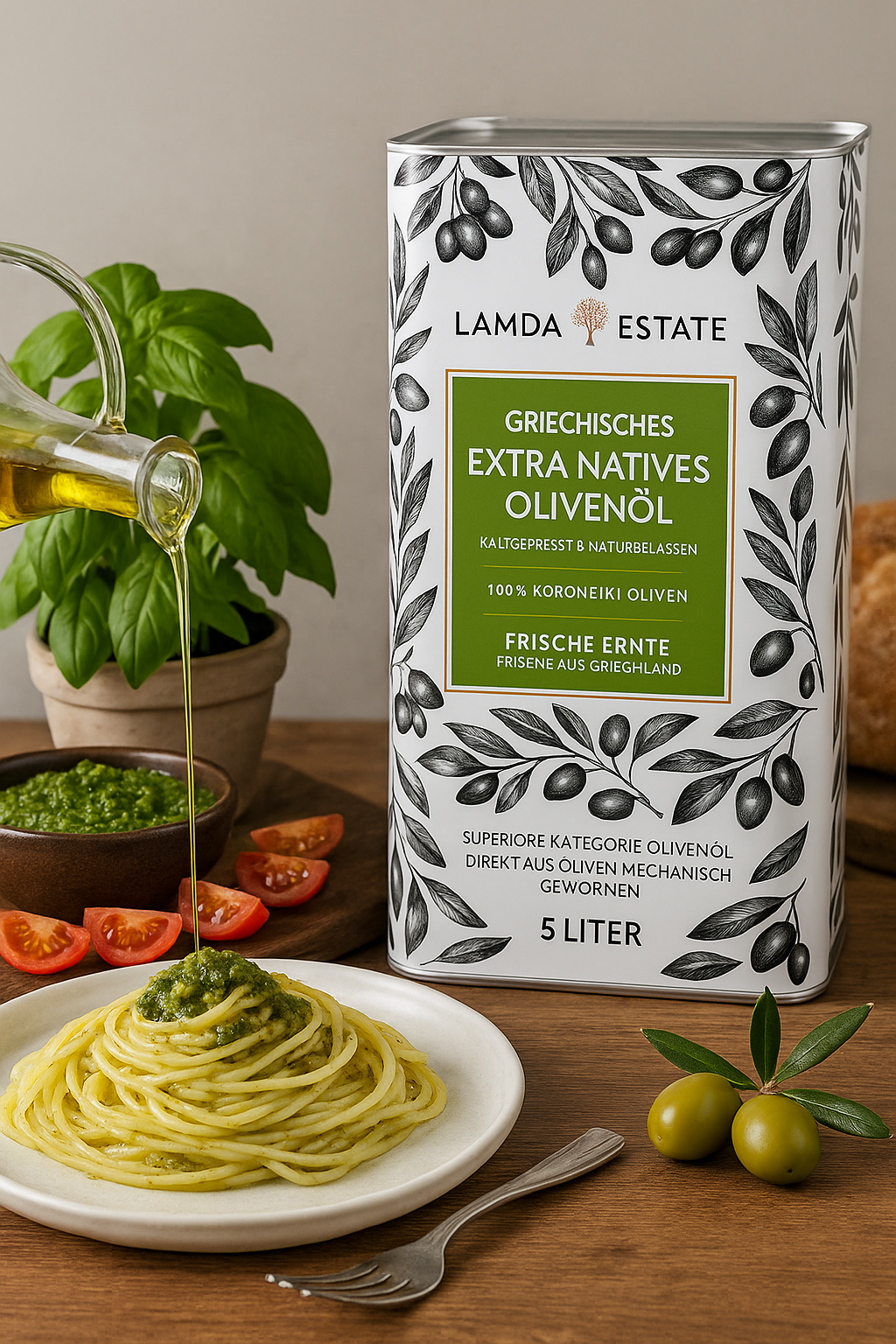Lamda Estate 🇬🇷 Extra Natives Olivenöl 5L – Kaltgepresst aus Griechenland + Balsamico