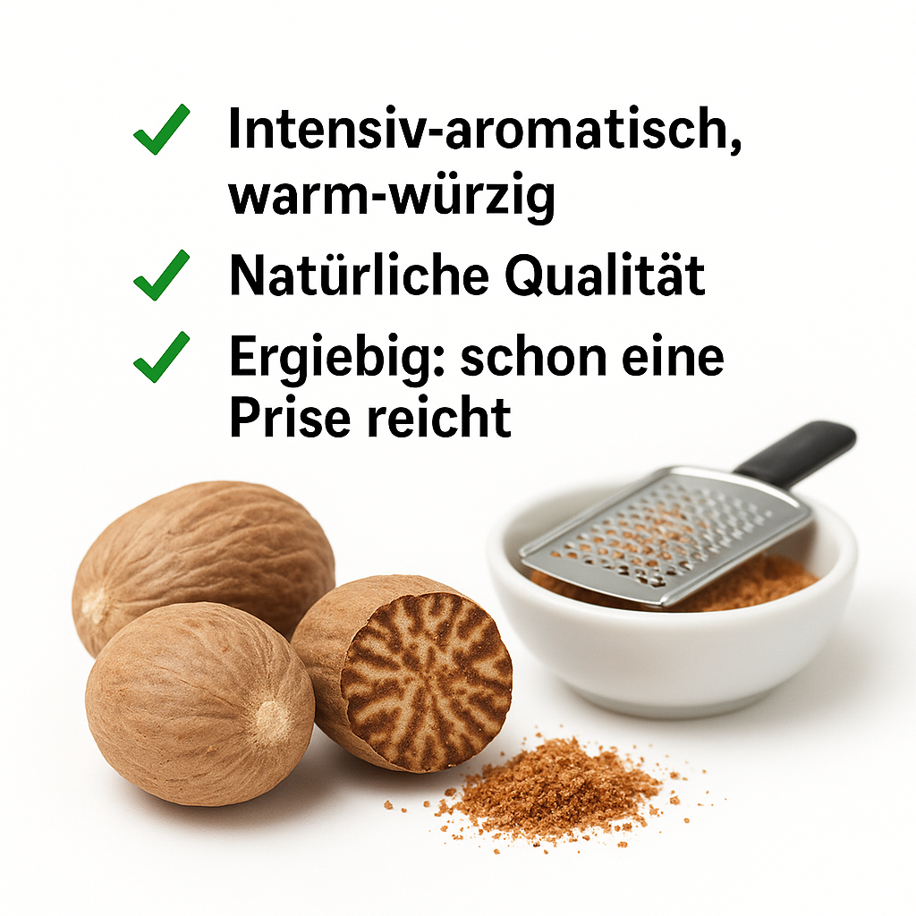 Muskatnüsse ganz – Intensives Aroma für Saucen, Suppen & Gebäck, Premium Qualität (50g)