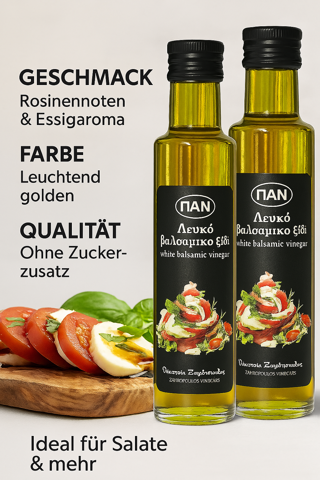 PAN Weißer Balsamico Essig 250ml – Mild & fruchtig, ohne Zuckerzusatz – Ideal für Salate, Fisch & Saucen