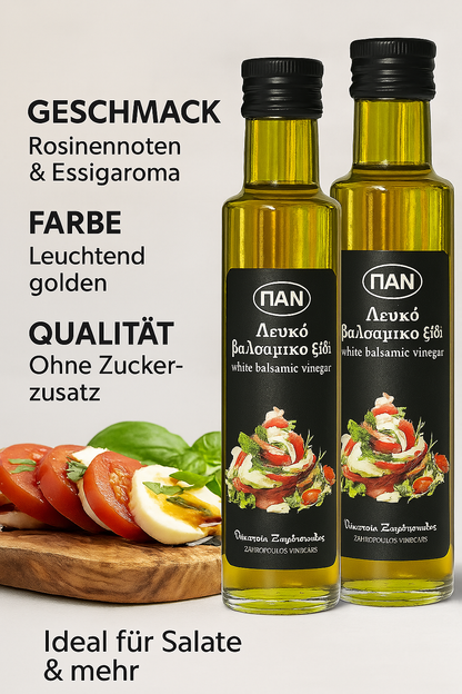 PAN Weißer Balsamico Essig 250ml – Mild & fruchtig, ohne Zuckerzusatz – Ideal für Salate, Fisch & Saucen