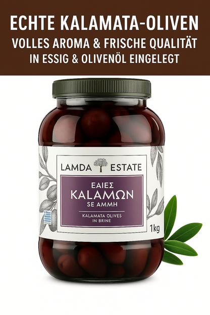 Lamda Estate - Kalamata schwarze griechische Oliven 3x 1Kg