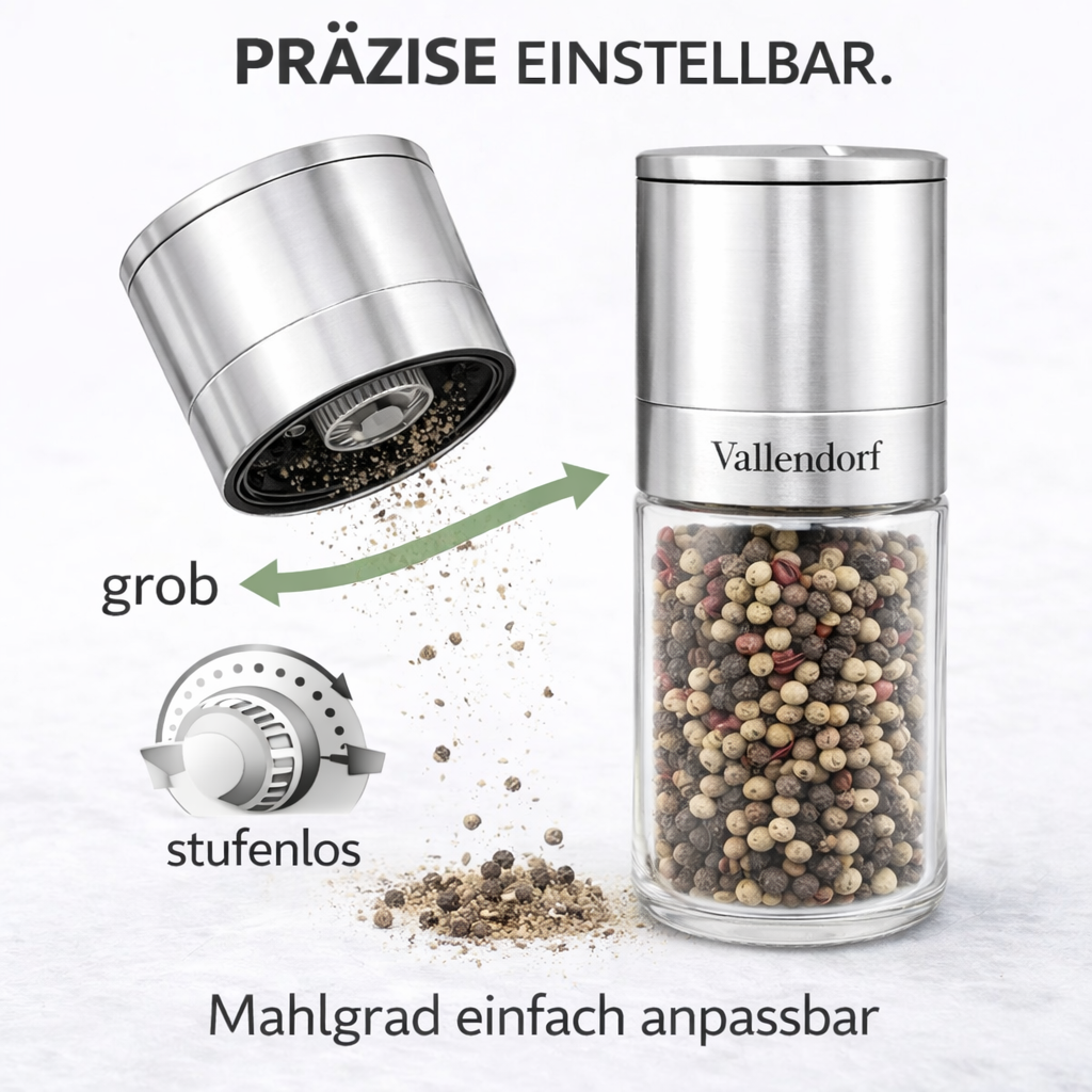 Vallendorf Gewürzmühlen-Set, Pfeffermühle & Salzmühle, 2-teilig, Edelstahl, Glasoptik (ohne Inhalt)