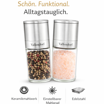 Vallendorf Gewürzmühlen-Set, Pfeffermühle & Salzmühle, 2-teilig, Edelstahl, Glasoptik (ohne Inhalt)