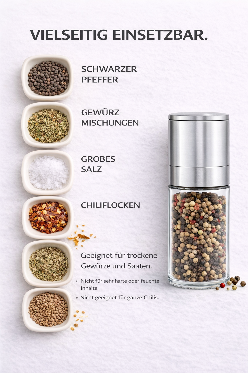 Vallendorf Gewürzmühlen-Set, Pfeffermühle & Salzmühle, 2-teilig, Edelstahl, Glasoptik (ohne Inhalt)