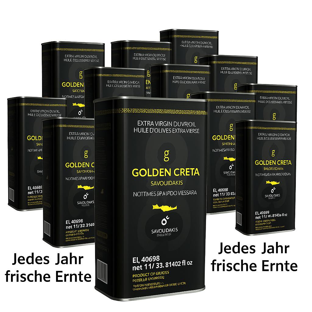 Golden Creta, natives Olivenöl extra aus Kreta 12x1 Liter Kanister - frische Ernte