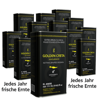 Golden Creta, natives Olivenöl extra aus Kreta 12x1 Liter Kanister - frische Ernte