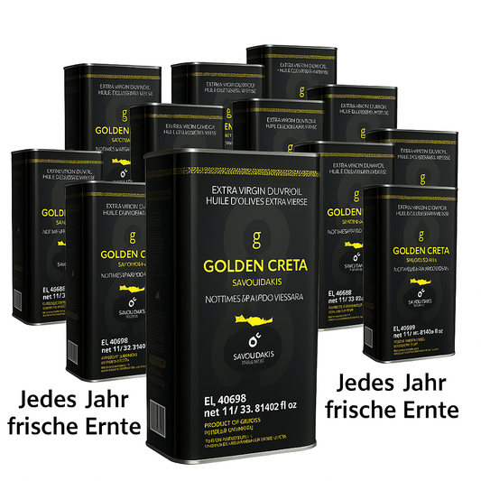 Golden Creta, natives Olivenöl extra aus Kreta 12x1 Liter Kanister - frische Ernte