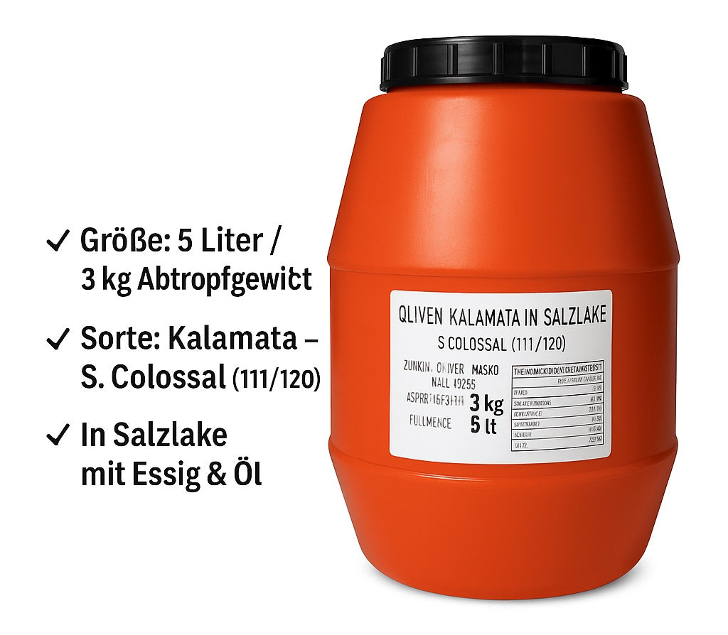 Kalamata griechische Oliven in Salzlake Colossal (3Kg)