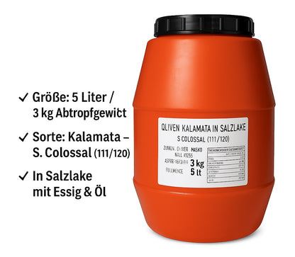 Kalamata griechische Oliven in Salzlake Colossal (3Kg)