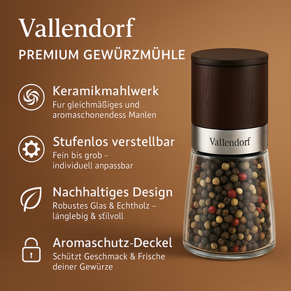Vallendorf Gewürzmühlen-Set, Pfeffermühle & Salzmühle, 2-teilig, Edelstahl Holzoptik (ohne Inhalt)