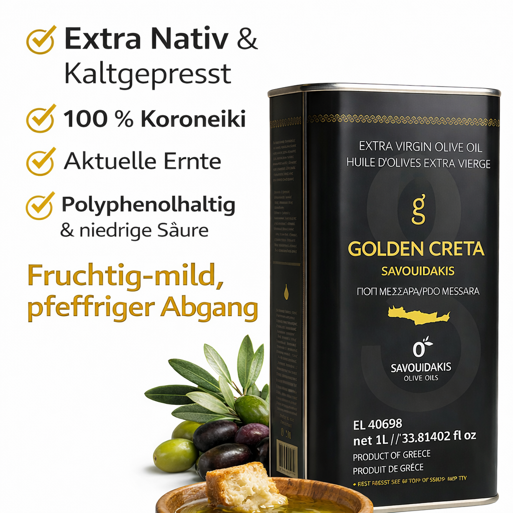 Golden Creta, natives Olivenöl extra aus Kreta 6x1 Liter Kanister - frische Ernte