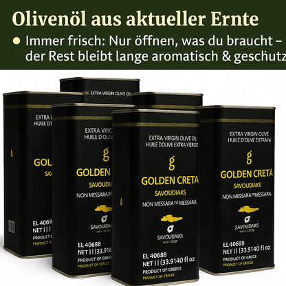 Golden Creta, natives Olivenöl extra aus Kreta 6x1 Liter Kanister - frische Ernte