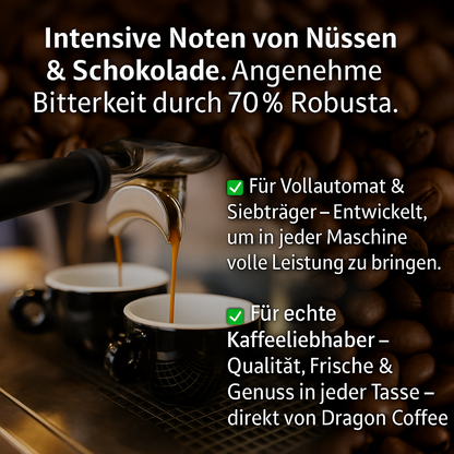 Dragon Coffee Barista – Kaffeebohnen 1kg – Italienische Röstung, kräftig & vollmundig, Kaffee ganze Bohnen mit hohem Koffeingehalt