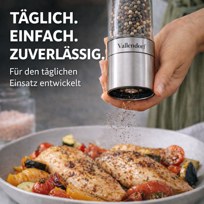 Vallendorf -Salz- & Pfeffermühle im Set – 2in1 Edelstahl Gewürzmühlen mit Keramikmahlwerk, stufenlos & nachfüllbar – Hochwertiges Geschenk