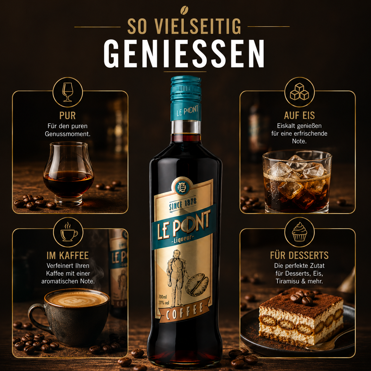 Le Pont Kaffelikör 700ml – Hochwertiger Kaffeelikör für Espresso Martini & edle Cocktails | Vollmundig & aromatisch