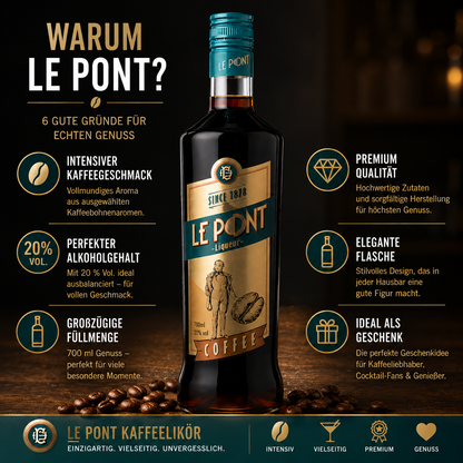 Le Pont Kaffelikör 700ml – Hochwertiger Kaffeelikör für Espresso Martini & edle Cocktails | Vollmundig & aromatisch