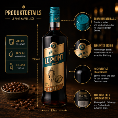 Le Pont Kaffelikör 700ml – Hochwertiger Kaffeelikör für Espresso Martini & edle Cocktails | Vollmundig & aromatisch