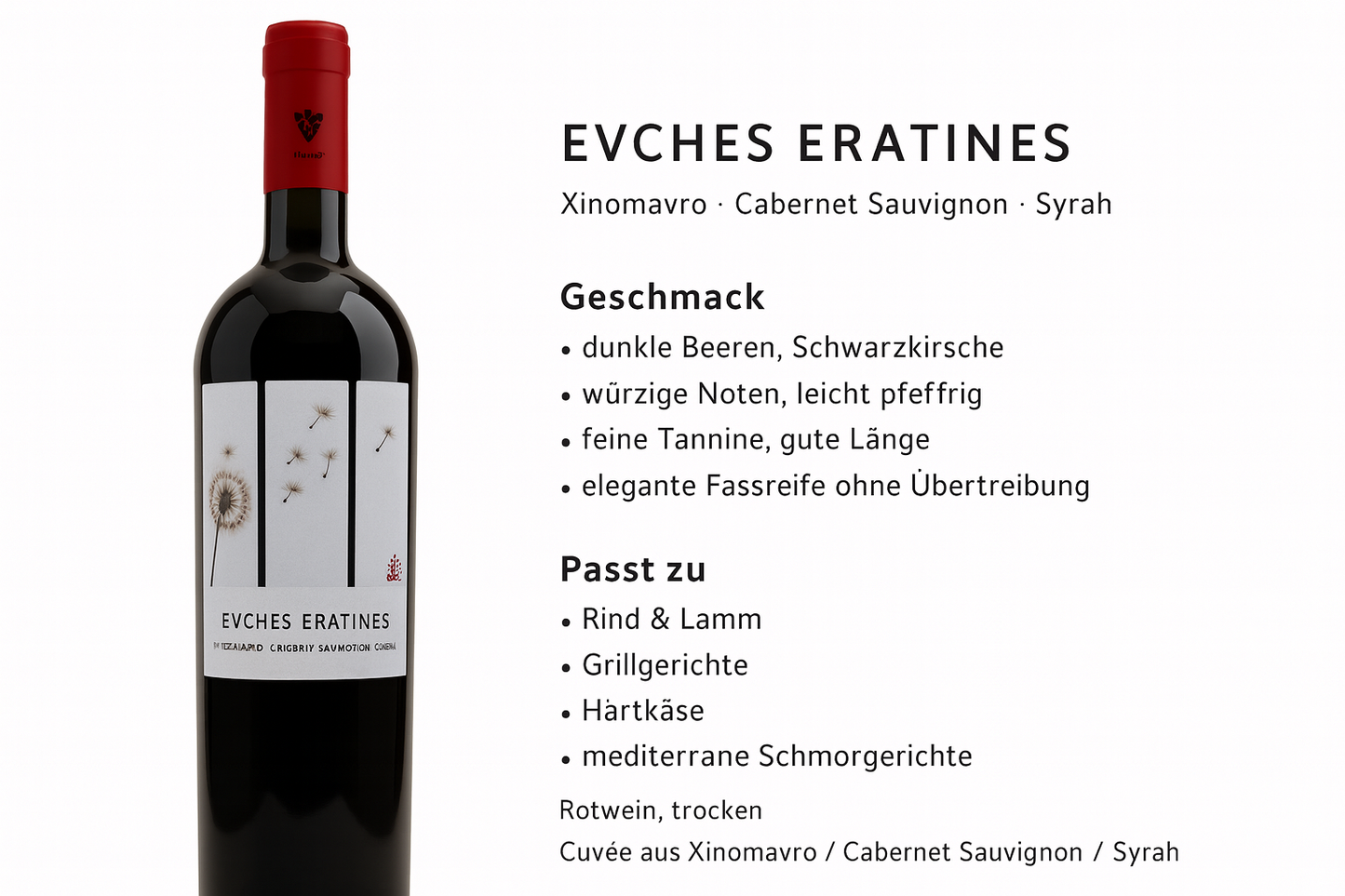 Evches Eratines Rotwein 0,75l – Xinomavro • Cabernet Sauvignon • Syrah | Griechenland