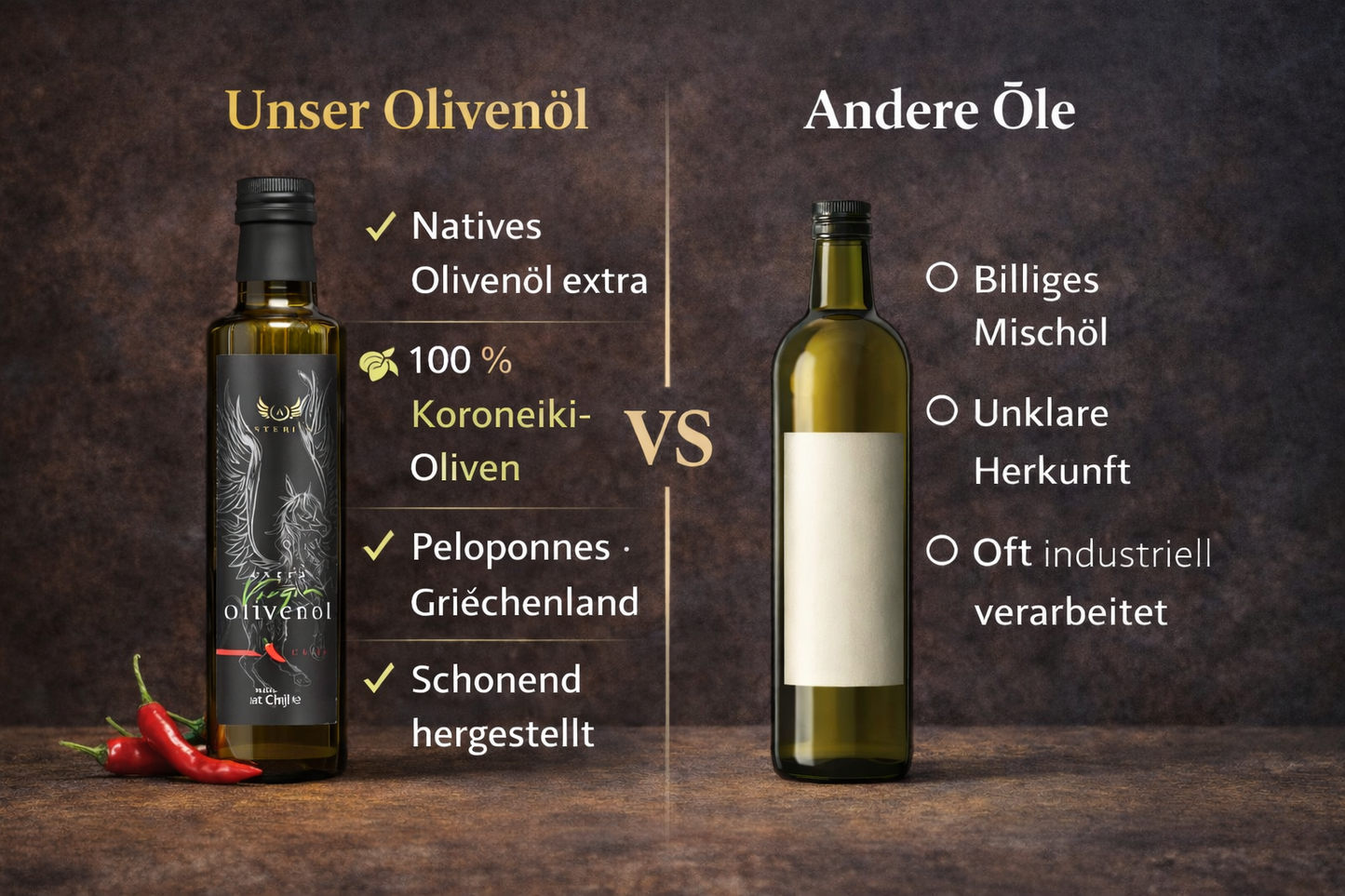 Asterius Würzöl Chili – Kaltgepresstes Olivenöl Extra Nativ, 250ml | Limitierte Menge 🍃Mindestens bis 09/26 haltbar