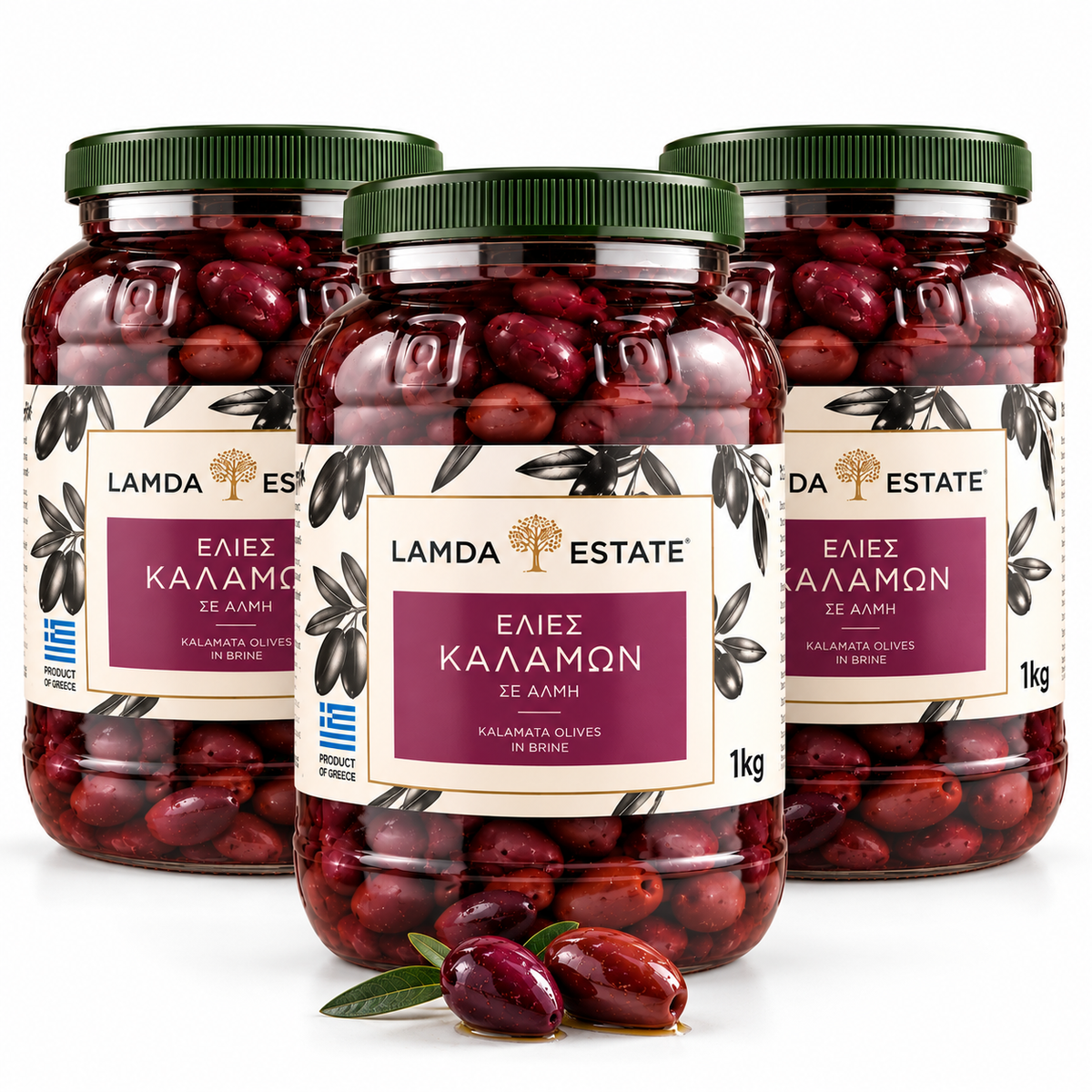 Lamda Estate - Kalamata schwarze griechische Oliven 3x 1Kg