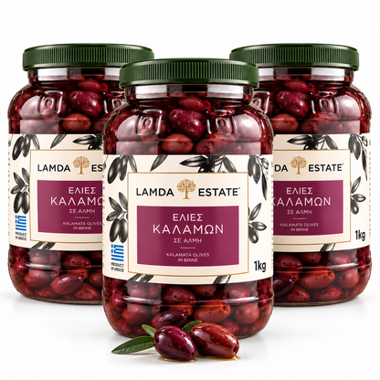 Lamda Estate - Kalamata schwarze griechische Oliven 3x 1Kg