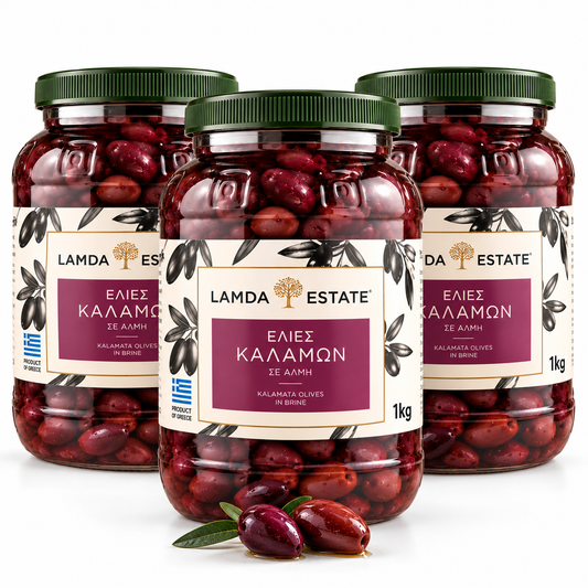 Lamda Estate - Kalamata schwarze griechische Oliven 3x 1Kg