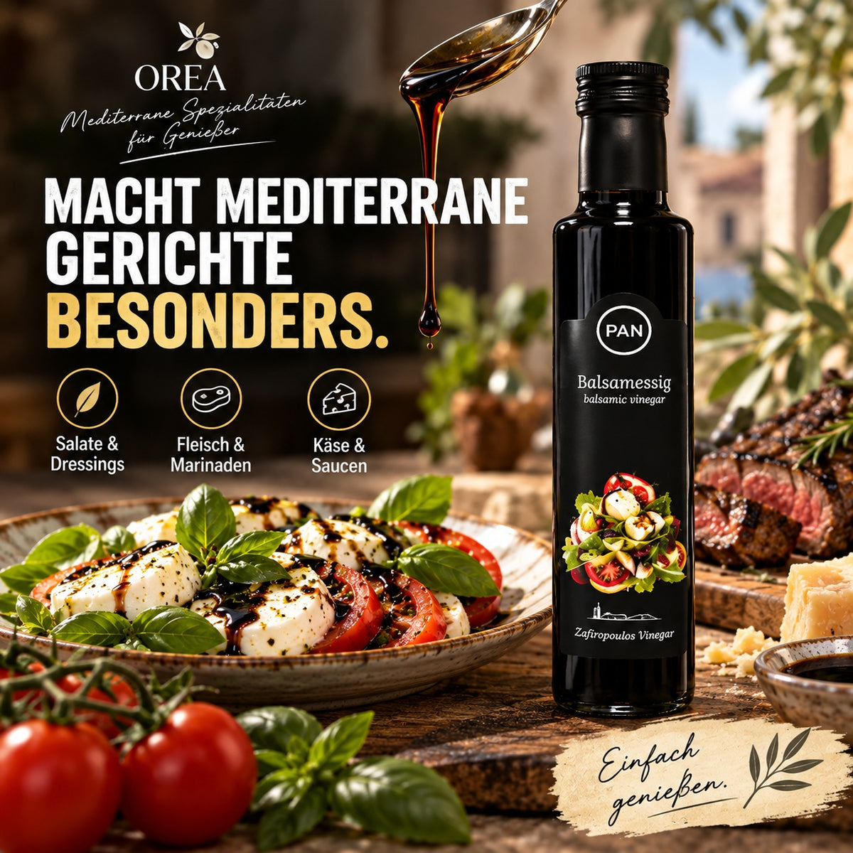 Aceto Balsamico Essig Dunkel 250 ml – Premium Qualität, Ohne Zuckerzusatz