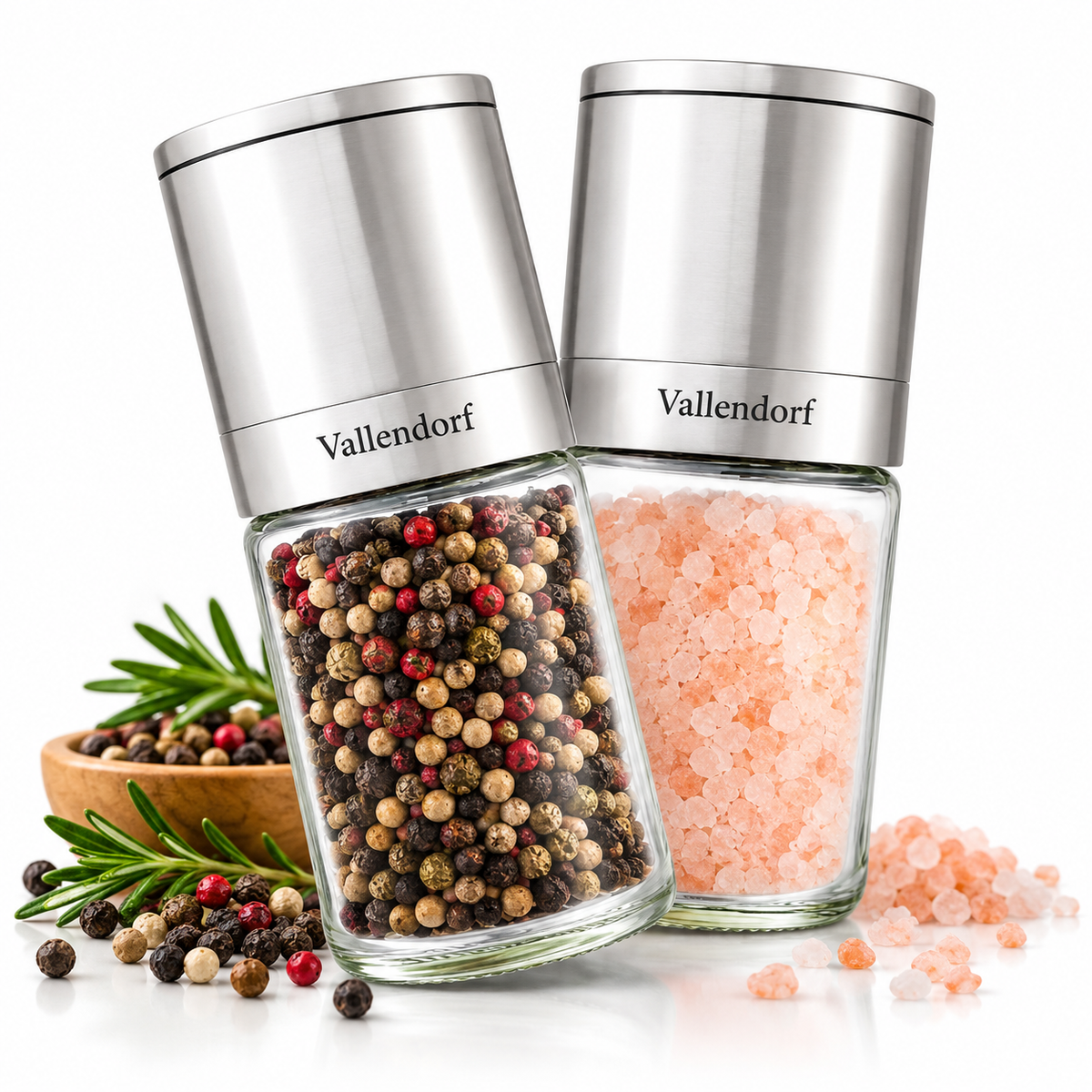 Vallendorf -Salz- & Pfeffermühle im Set – 2in1 Edelstahl Gewürzmühlen mit Keramikmahlwerk, stufenlos & nachfüllbar – Hochwertiges Geschenk