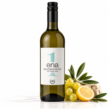 ENA Sauvignon Blanc – griechischer Weißwein trocken 750 ml mit Weintrauben, Zitrone und Olivenzweigen