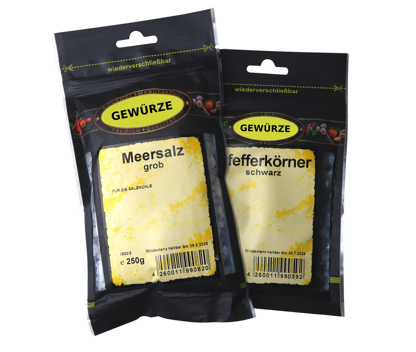 Salz & Pfeffer Probierset - Ganzer Pfeffer und Grobes Meersalz (50g+250g)
