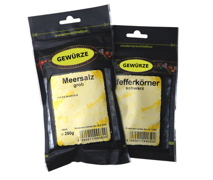 Salz & Pfeffer Probierset - Ganzer Pfeffer und Grobes Meersalz (50g+250g)