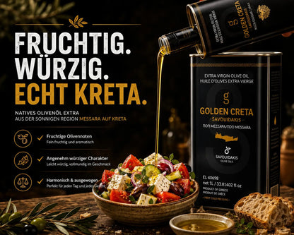 Golden Creta, natives Olivenöl extra aus Kreta 1 Liter Kanister, frische Ernte