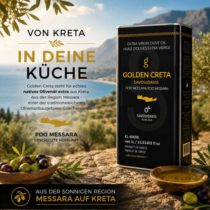 Golden Creta, natives Olivenöl extra aus Kreta 1 Liter Kanister, frische Ernte