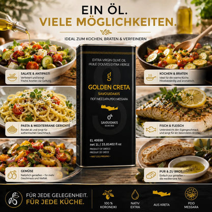 Golden Creta, natives Olivenöl extra aus Kreta 1 Liter Kanister, frische Ernte