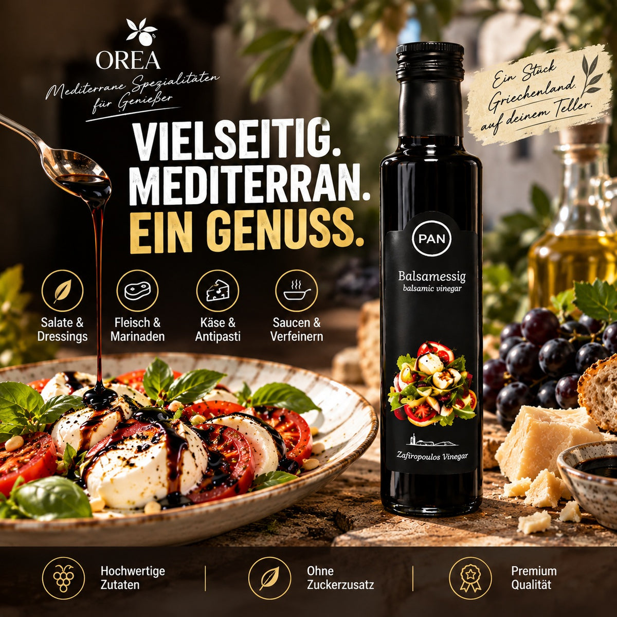 Aceto Balsamico Essig Dunkel 250 ml – Premium Qualität, Ohne Zuckerzusatz
