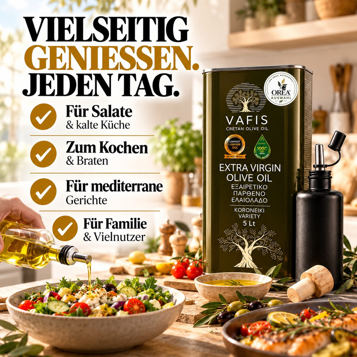 OREA Auswahl – 5L Extra Natives Olivenöl aus Kreta inkl. Premium-Dosierflasche | Ernte 2025/26