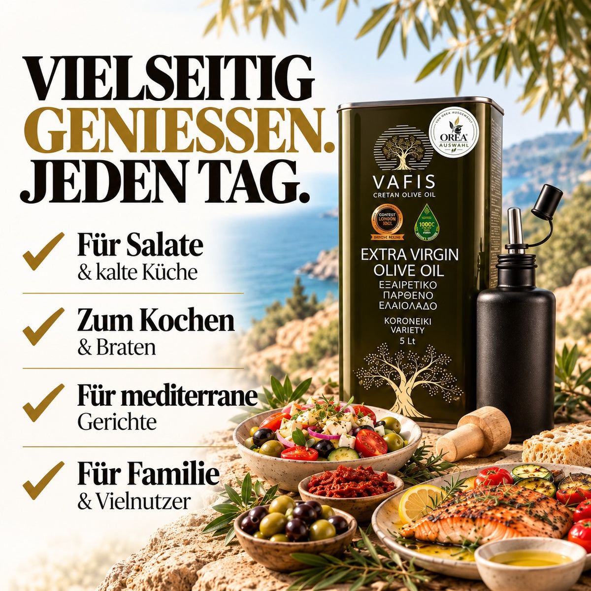 OREA Auswahl – 5L Extra Natives Olivenöl aus Kreta + Premium-Dosierflasche & Balsamico | Ernte 2025/26