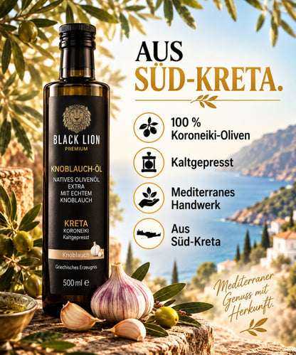 Black Lion Premium Knoblauch-Olivenöl – Natives Olivenöl Extra aus Kreta 500ml