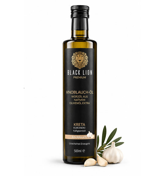 BLACK LION Premium Knoblauch-Olivenöl – Natives Olivenöl Extra aus Kreta (Koroneiki) ohne künstliche Zusätze – 500 ml