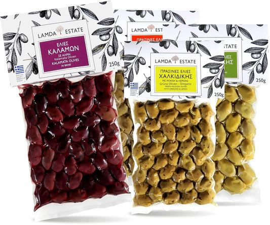 Lamda Estate – Griechisches Oliven Probierpaket 1kg | Neue Ernte 2025, Kalamata & Grüne Oliven